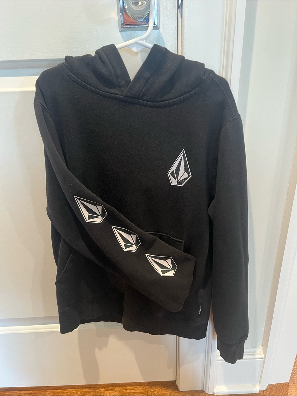 Volcom Boys’ Black Hoodie w/Volcom Stone Design on Breast & Sleeve, Size Small